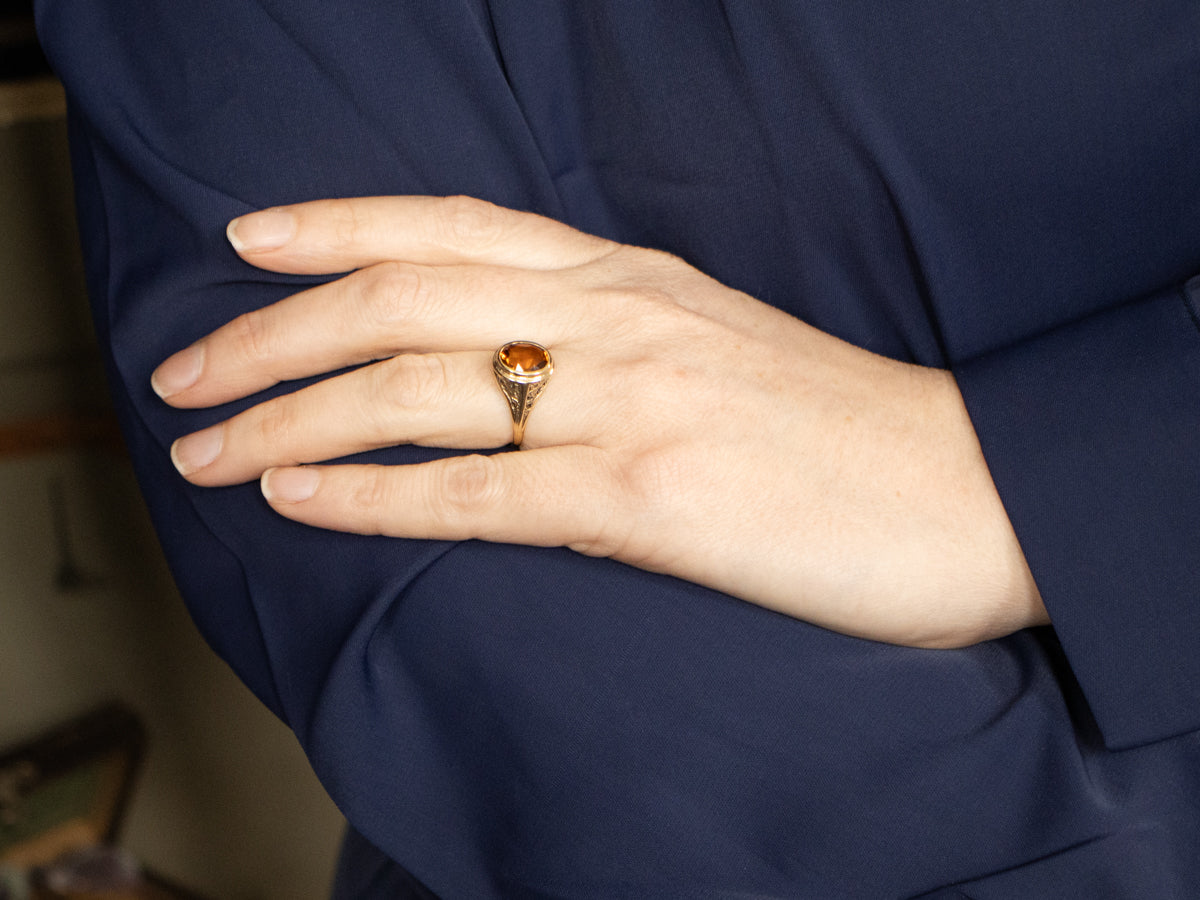 Antique Gold Filigree Citrine Ring