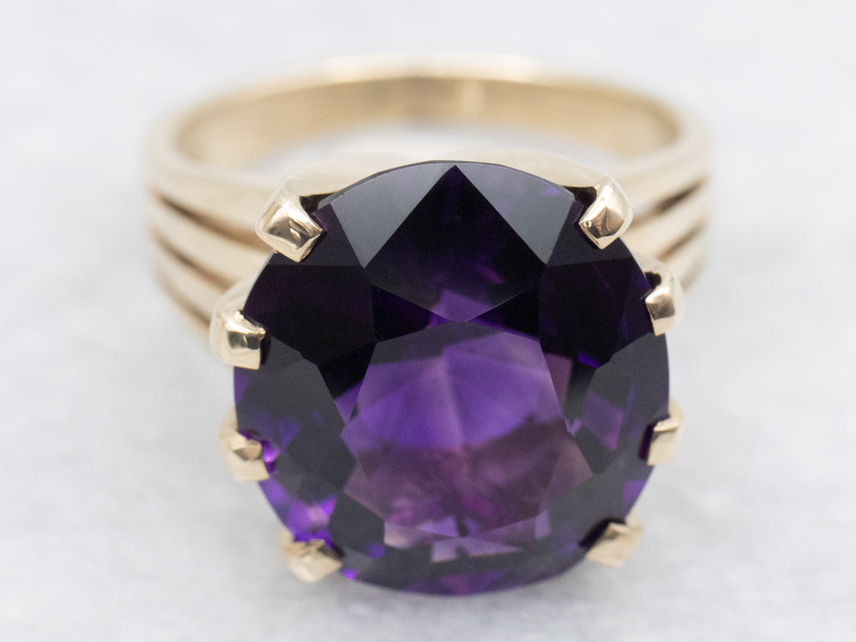 Amethyst Solitaire in Vintage Gold Setting