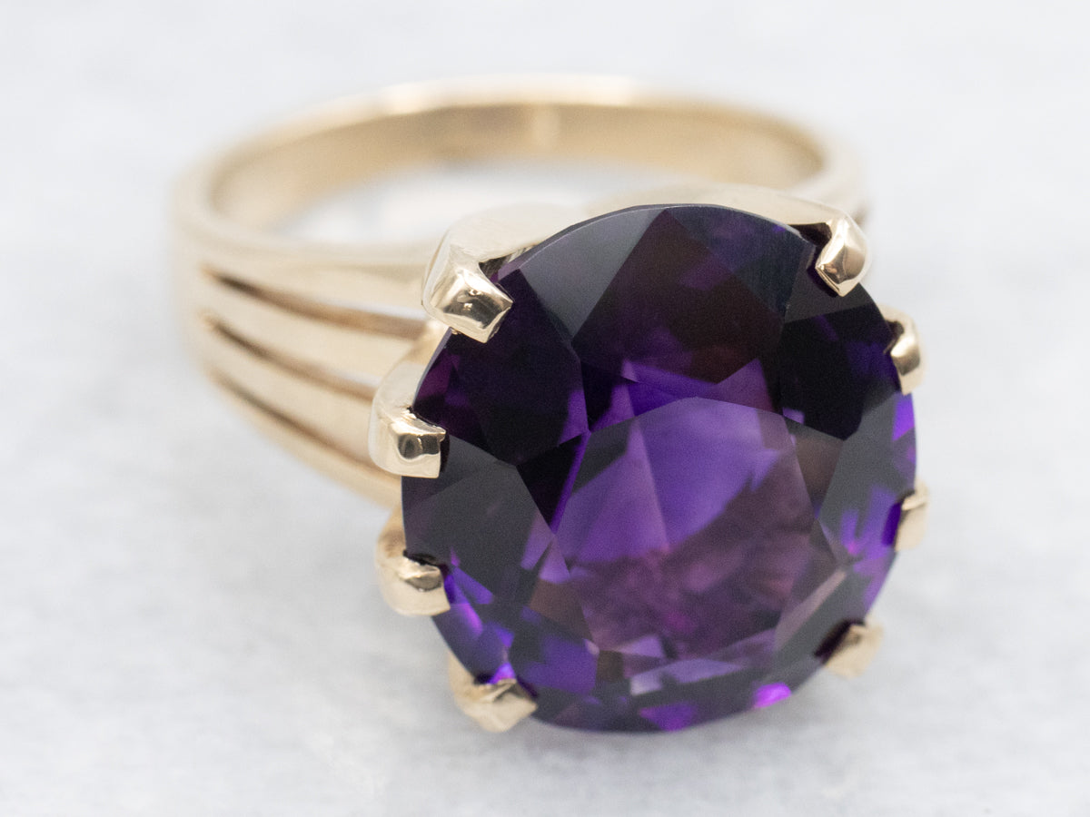 Amethyst Solitaire in Vintage Gold Setting