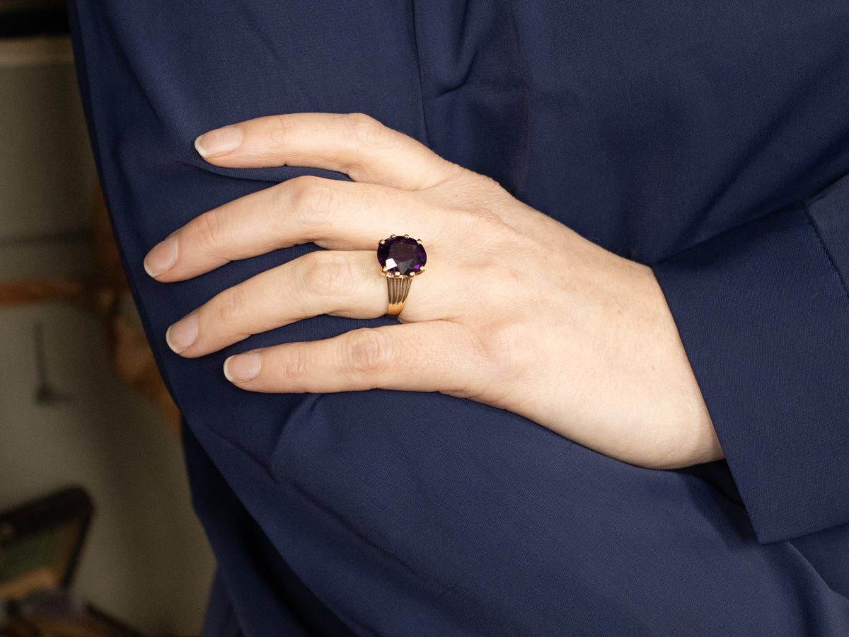 Amethyst Solitaire in Vintage Gold Setting