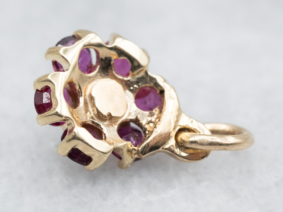 Gold Pearl and Ruby Floral Halo Pendant