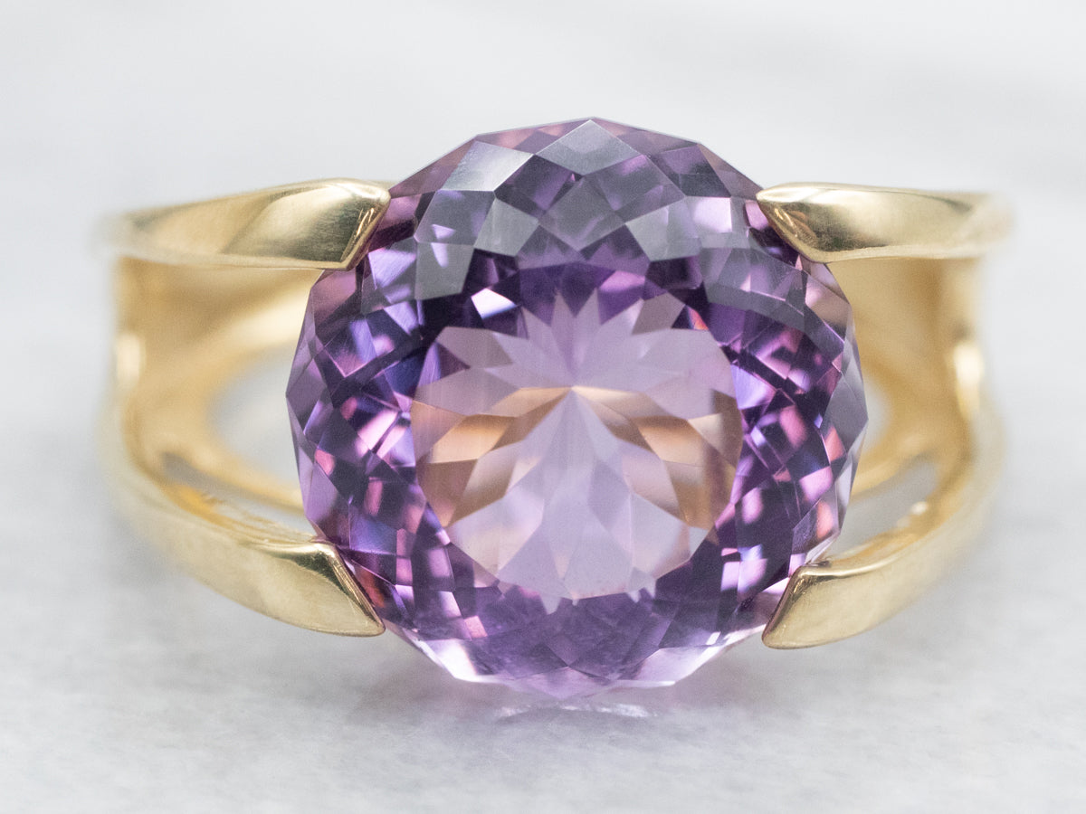 Modernist Round Cut Amethyst Statement Ring
