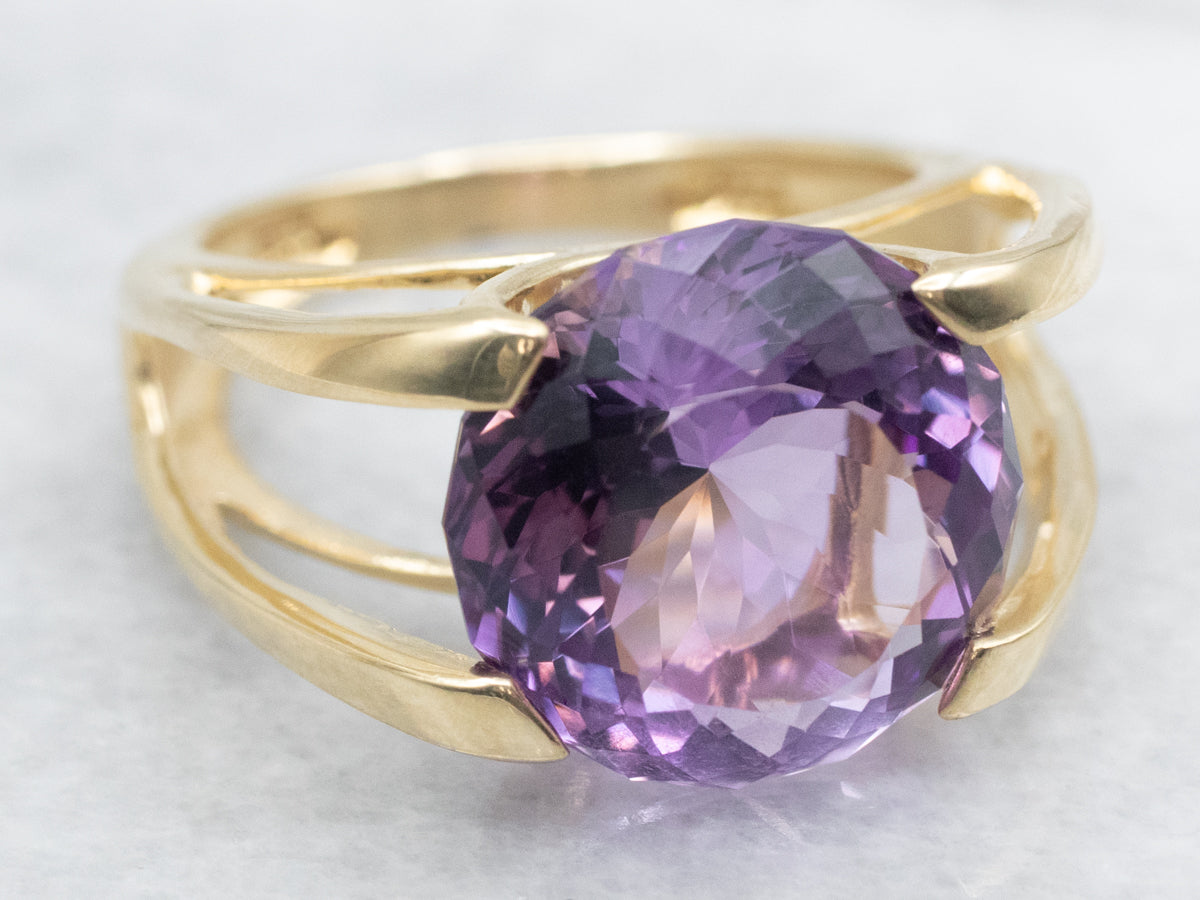 Modernist Round Cut Amethyst Statement Ring