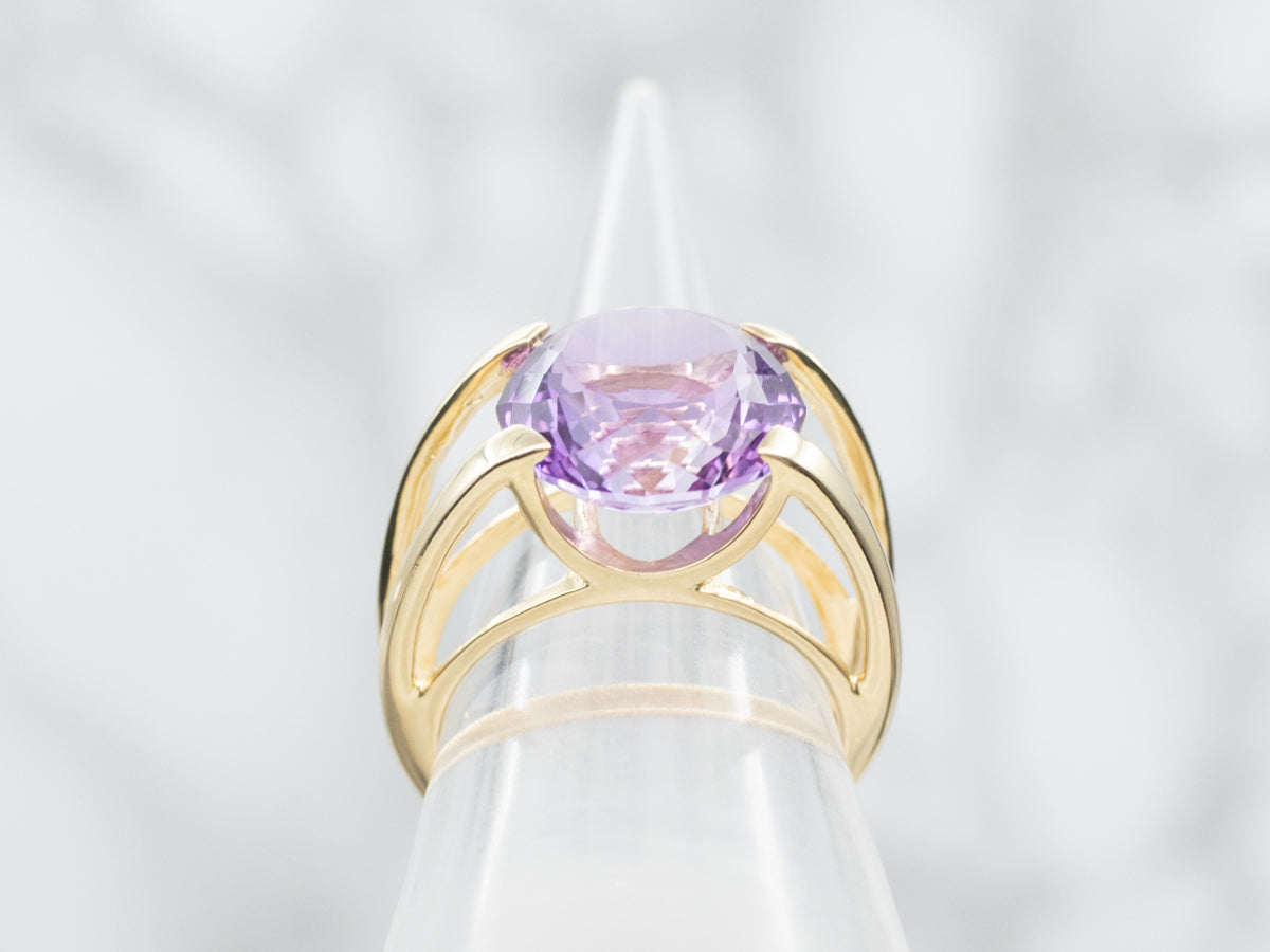 Modernist Round Cut Amethyst Statement Ring