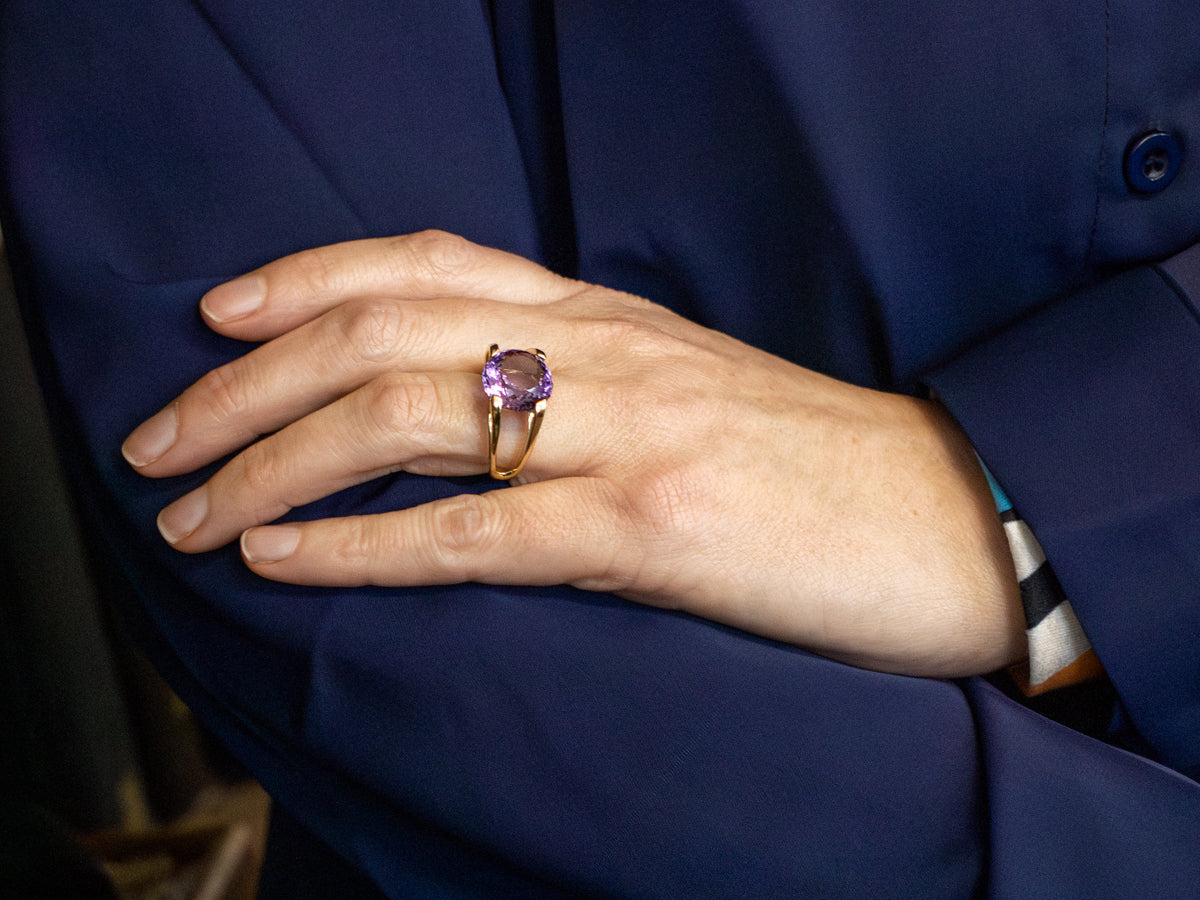 Modernist Round Cut Amethyst Statement Ring