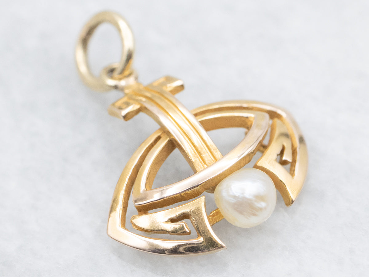 Yellow Gold Pearl Greece Style Pendant