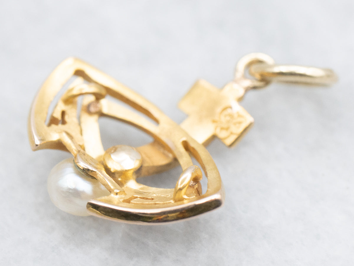 Yellow Gold Pearl Greece Style Pendant