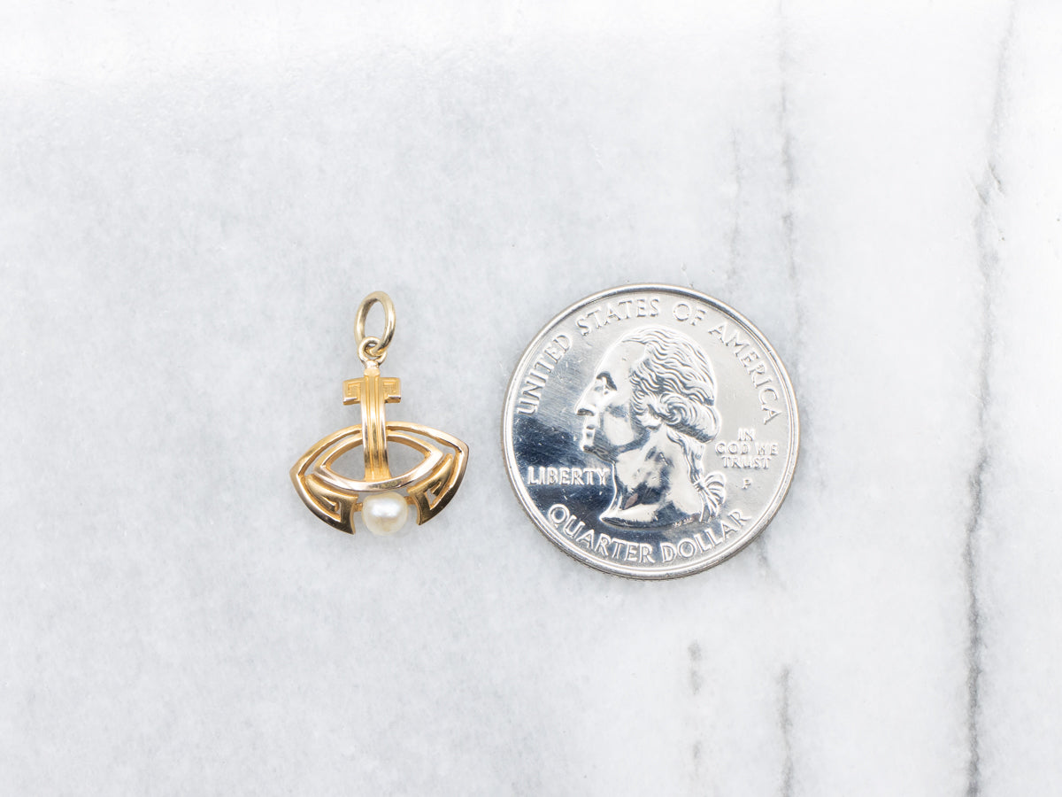 Yellow Gold Pearl Greece Style Pendant
