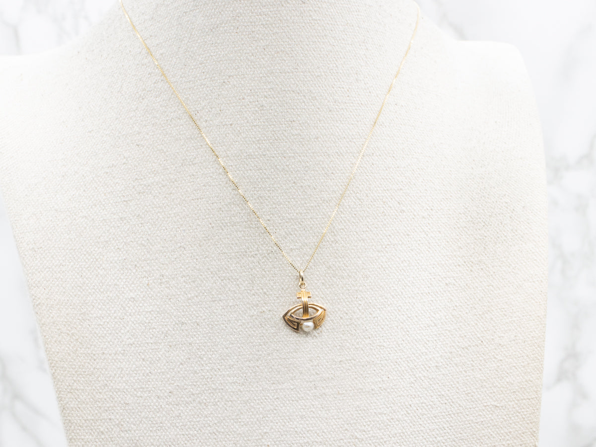 Yellow Gold Pearl Greece Style Pendant