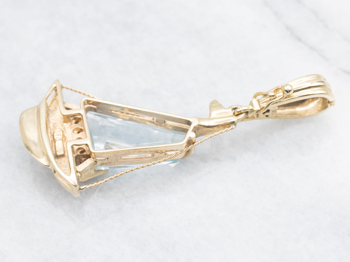 Modern Gold Blue Topaz Sailboat Pendant