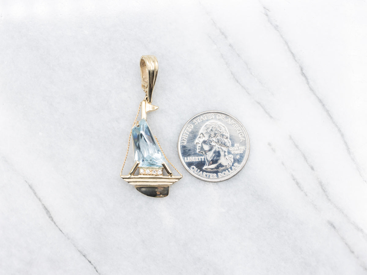 Modern Gold Blue Topaz Sailboat Pendant