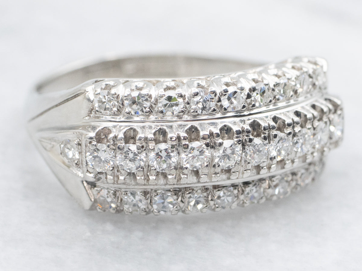 Platinum Triple Row Diamond Band