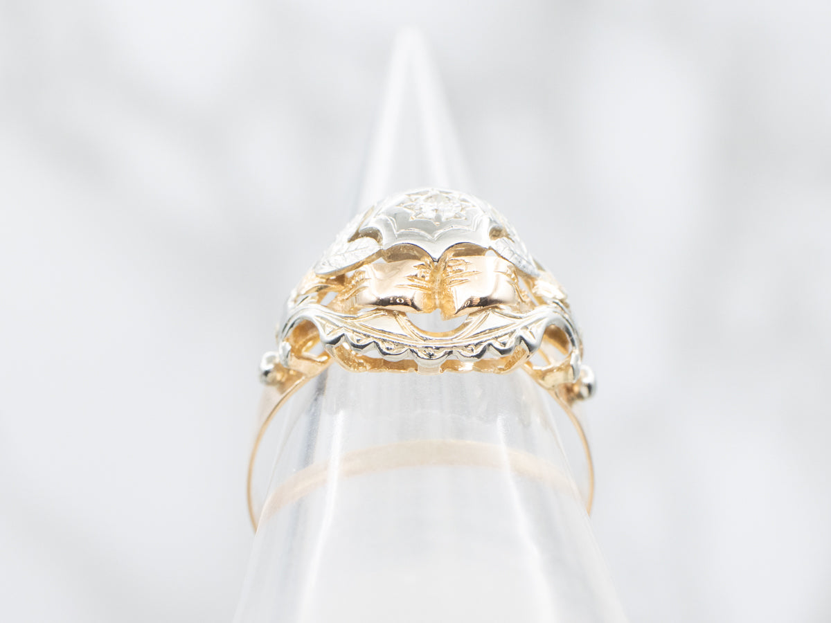 Vintage Botanical Etched Diamond Statement Ring