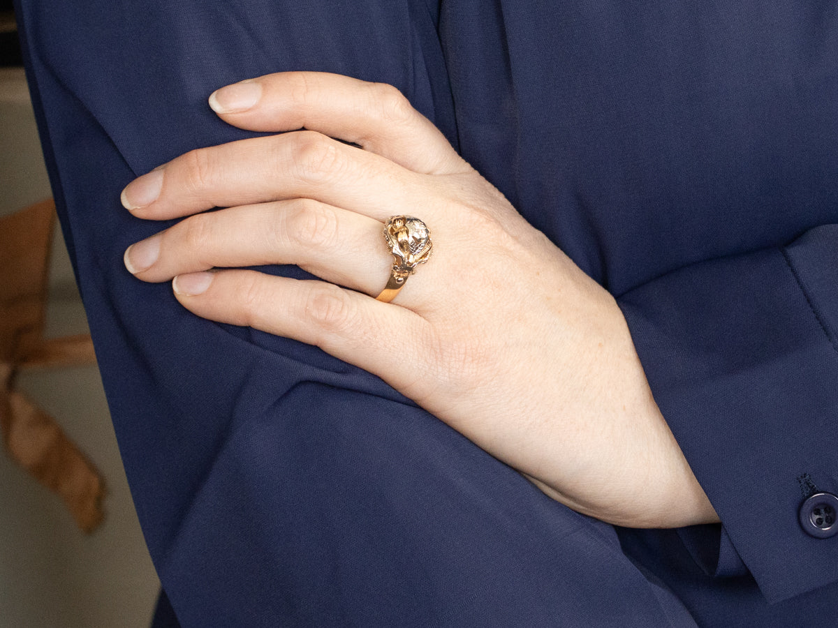 Vintage Botanical Etched Diamond Statement Ring