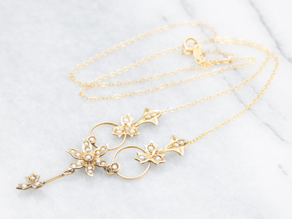 Art Nouveau Era Floral Seed Pearl Necklace