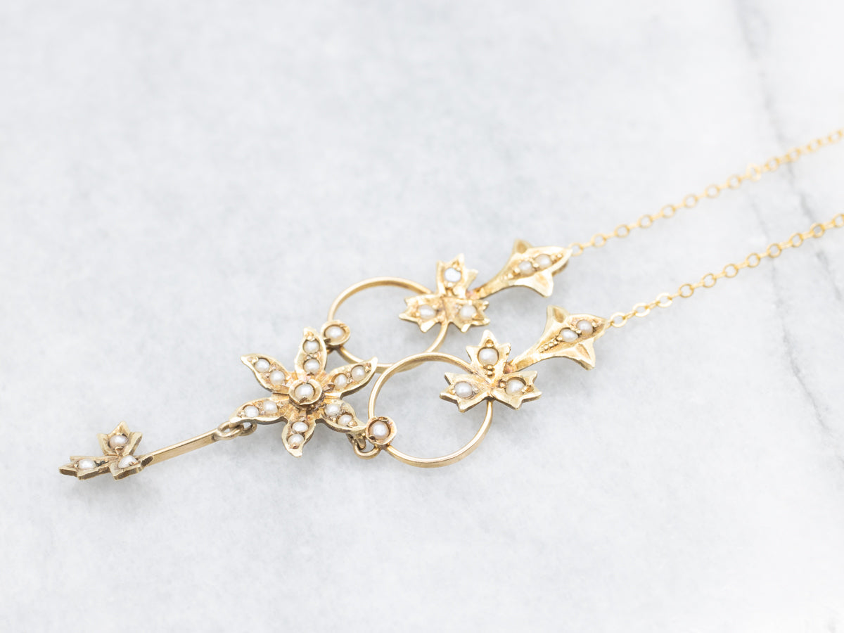 Art Nouveau Era Floral Seed Pearl Necklace