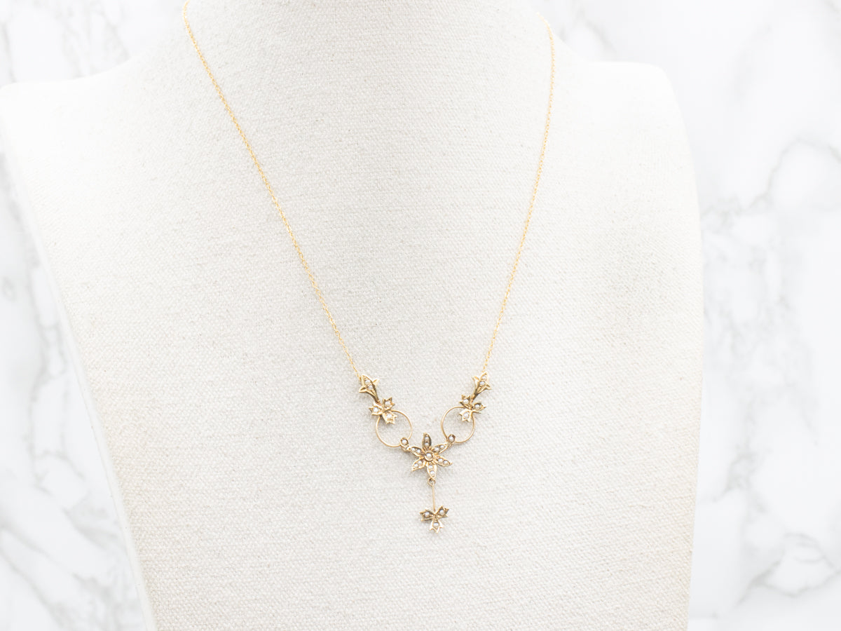 Art Nouveau Era Floral Seed Pearl Necklace