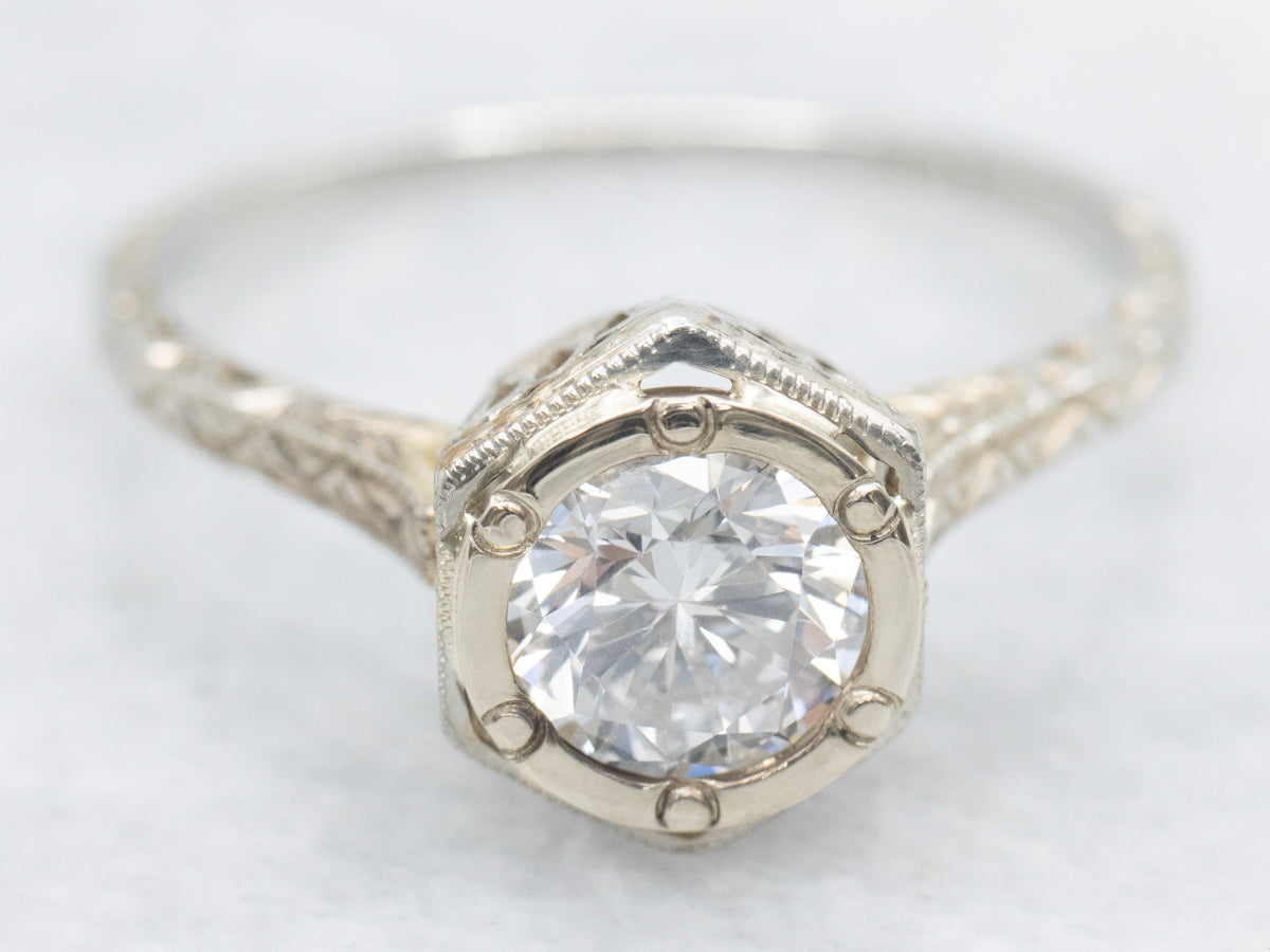 Antique White Gold Diamond Engagement Ring