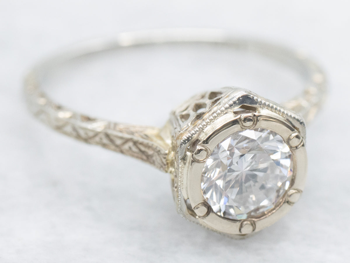 Antique White Gold Diamond Engagement Ring