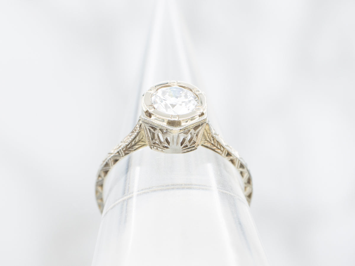 Antique White Gold Diamond Engagement Ring