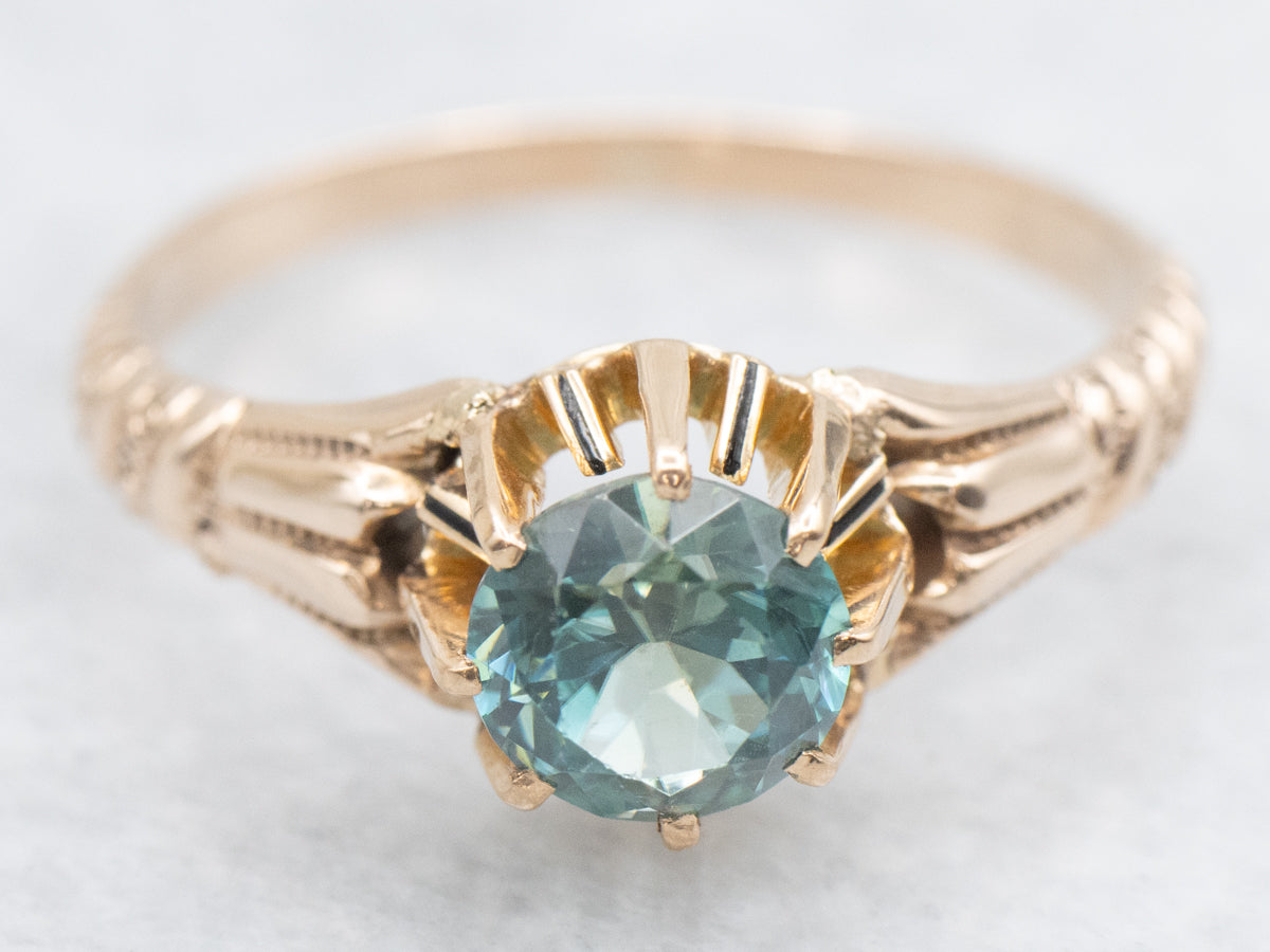 Antique Rose Gold Blue Zircon Ring