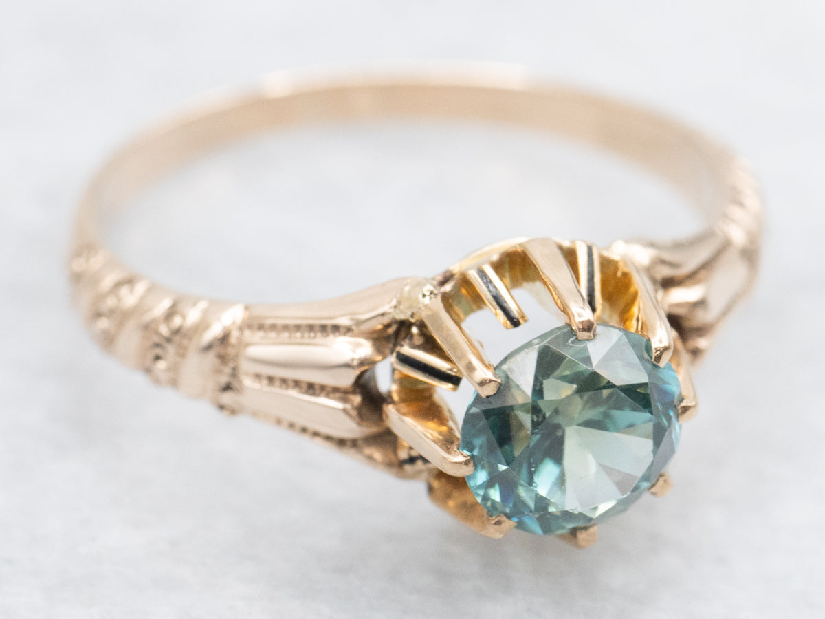 Antique Rose Gold Blue Zircon Ring