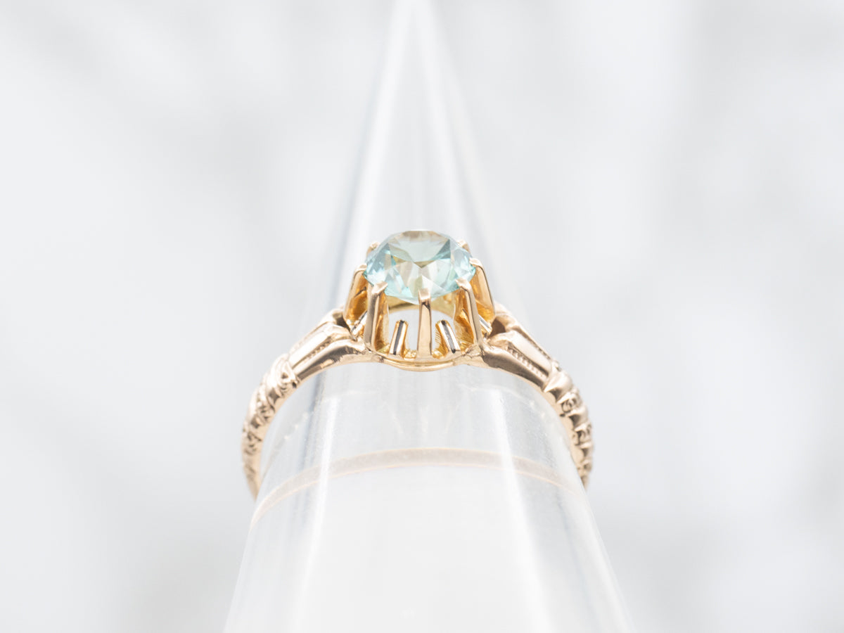 Antique Rose Gold Blue Zircon Ring