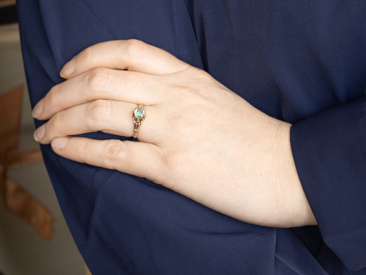 Antique Rose Gold Blue Zircon Ring