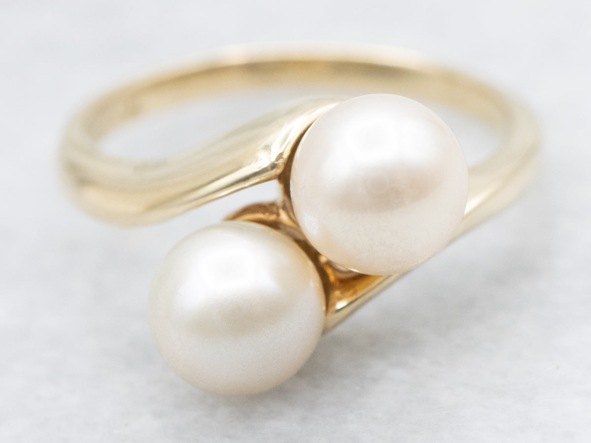 Polished Gold Pearl Bypass Ring