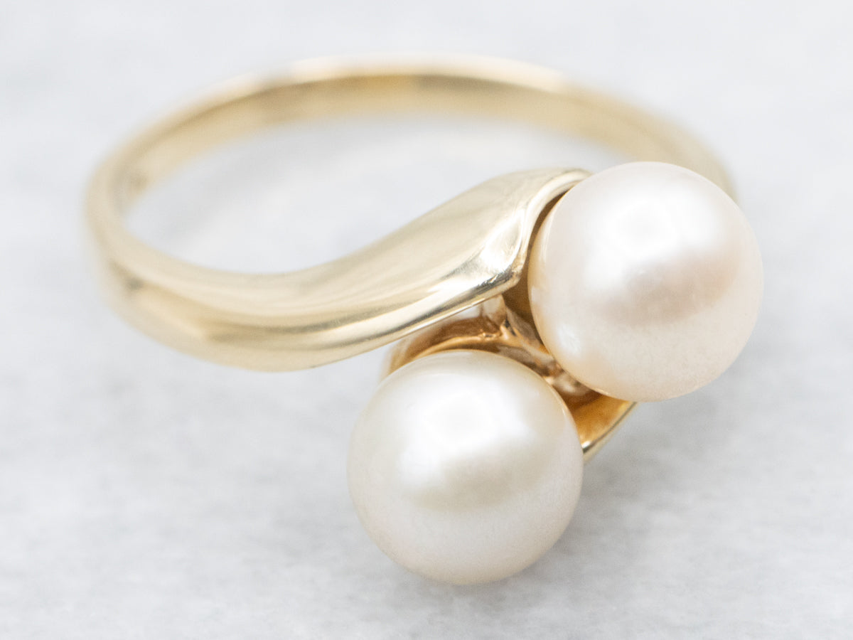 Polished Gold Pearl Bypass Ring