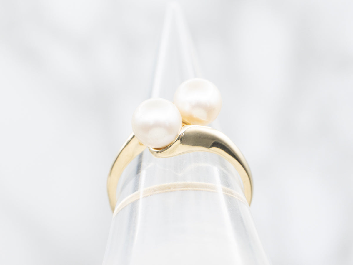 Polished Gold Pearl Bypass Ring