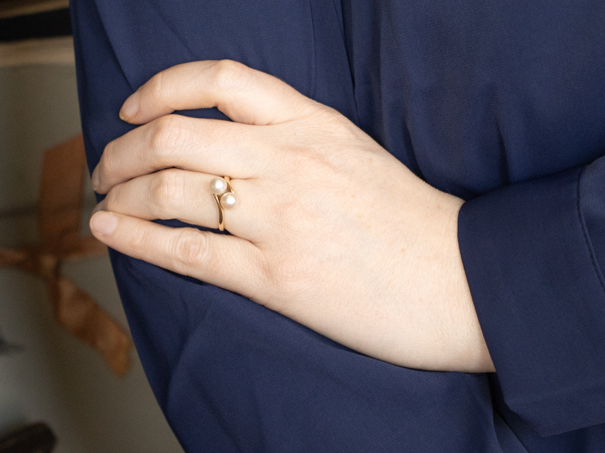 Polished Gold Pearl Bypass Ring