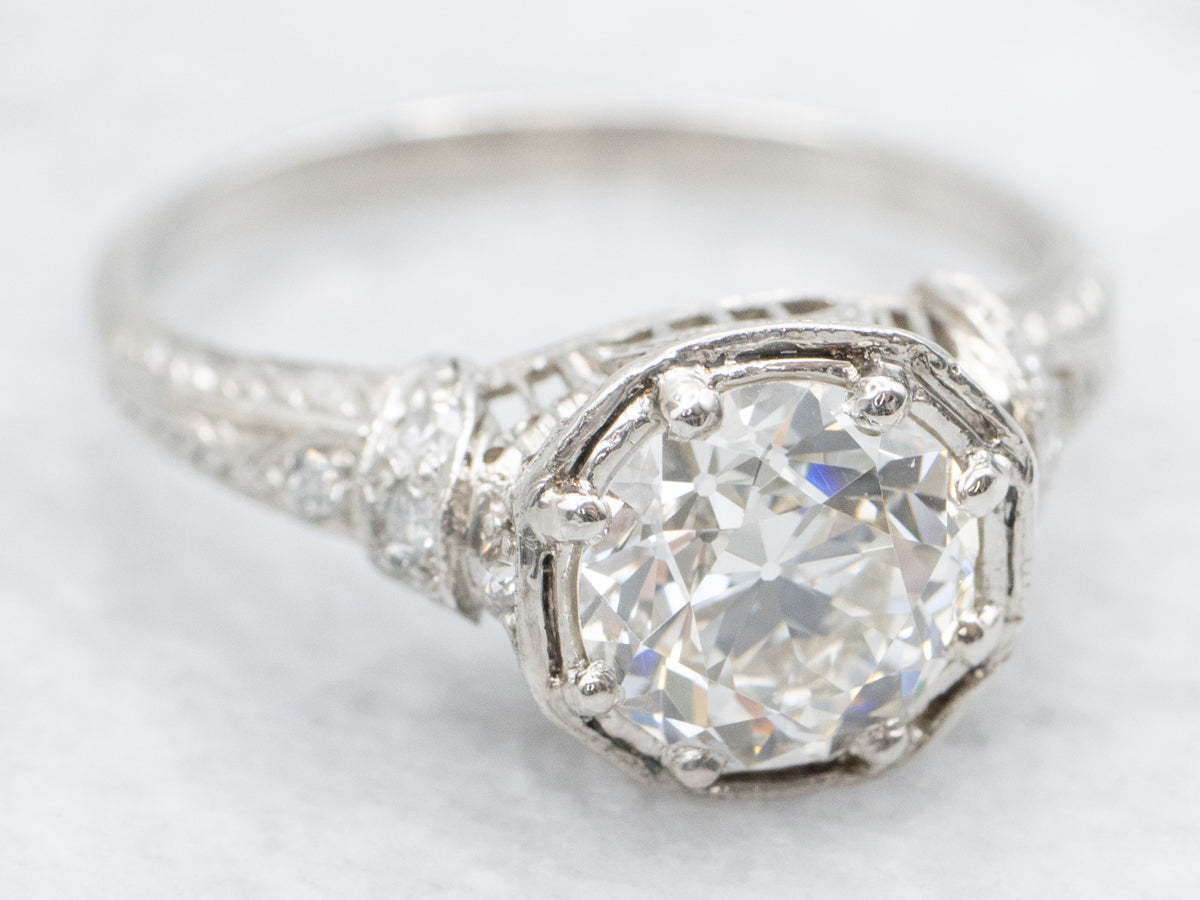 Edwardian Old Mine Cut Diamond and Platinum Engagement Ring
