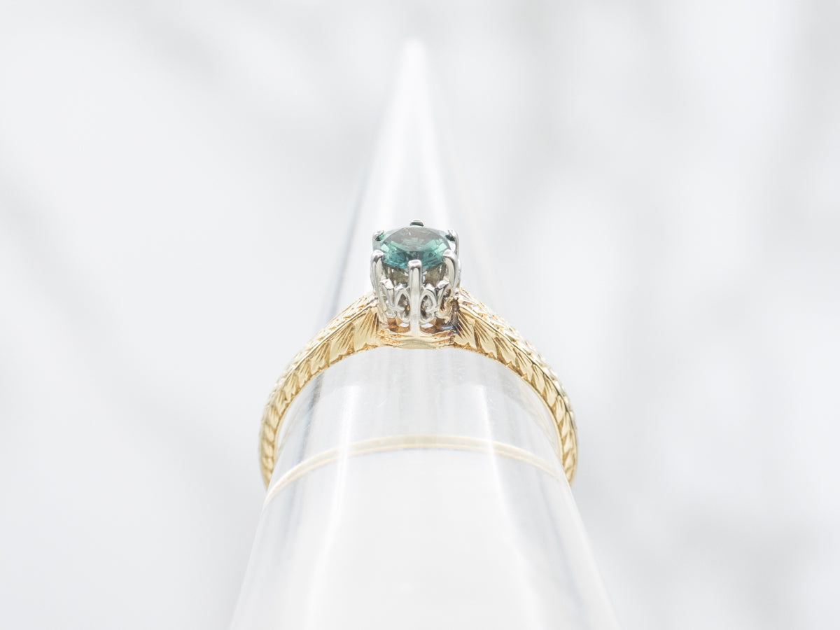 Antique Gold Green Sapphire Solitaire Engagement Ring