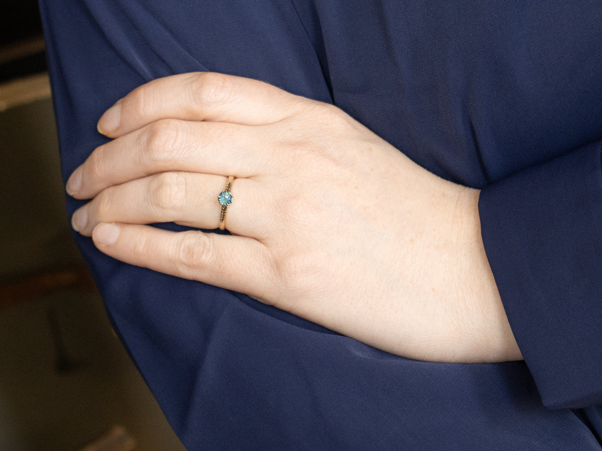 Antique Gold Green Sapphire Solitaire Engagement Ring