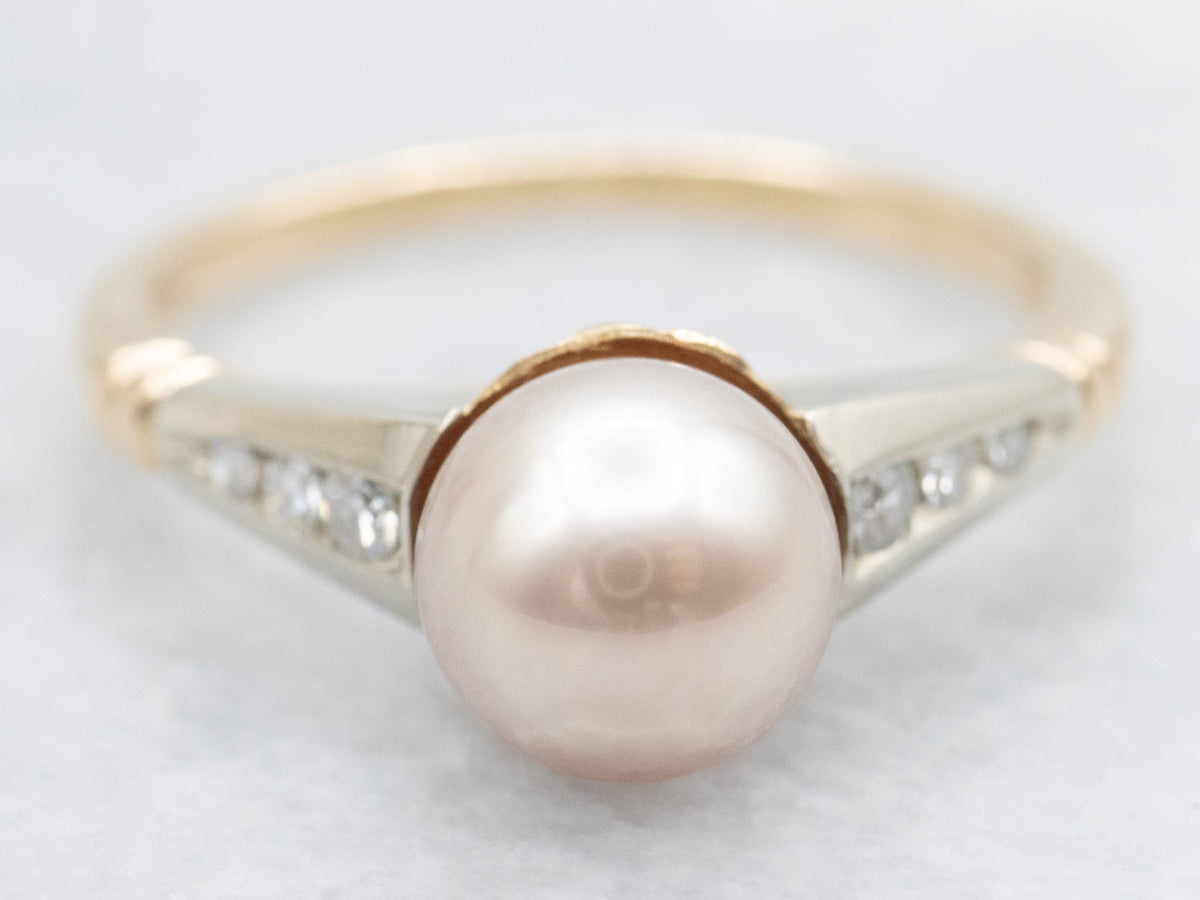 Pretty Pink Pearl and Diamond Ring