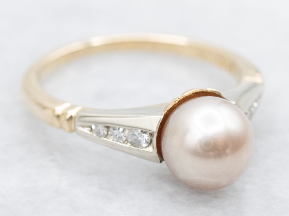 Pretty Pink Pearl and Diamond Ring