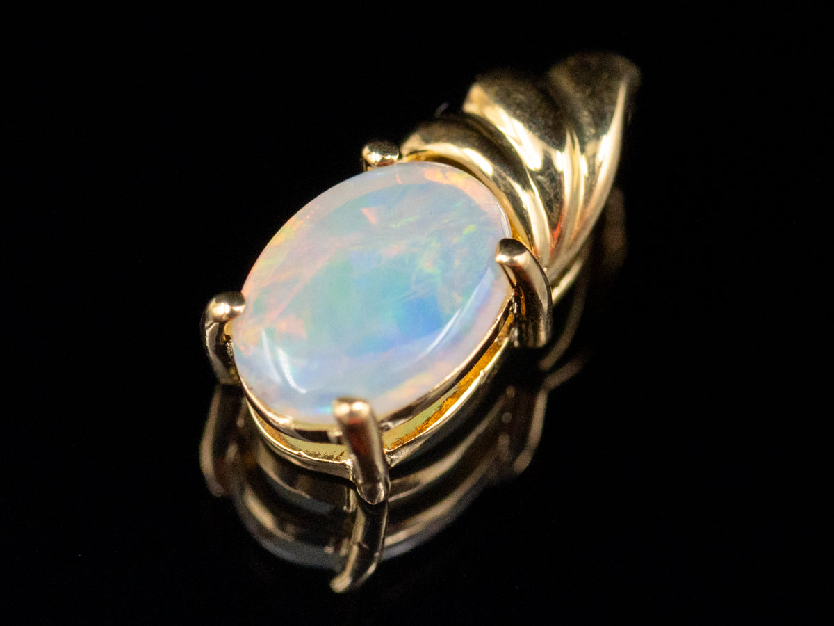 Yellow Gold Small Opal Solitaire Pendant