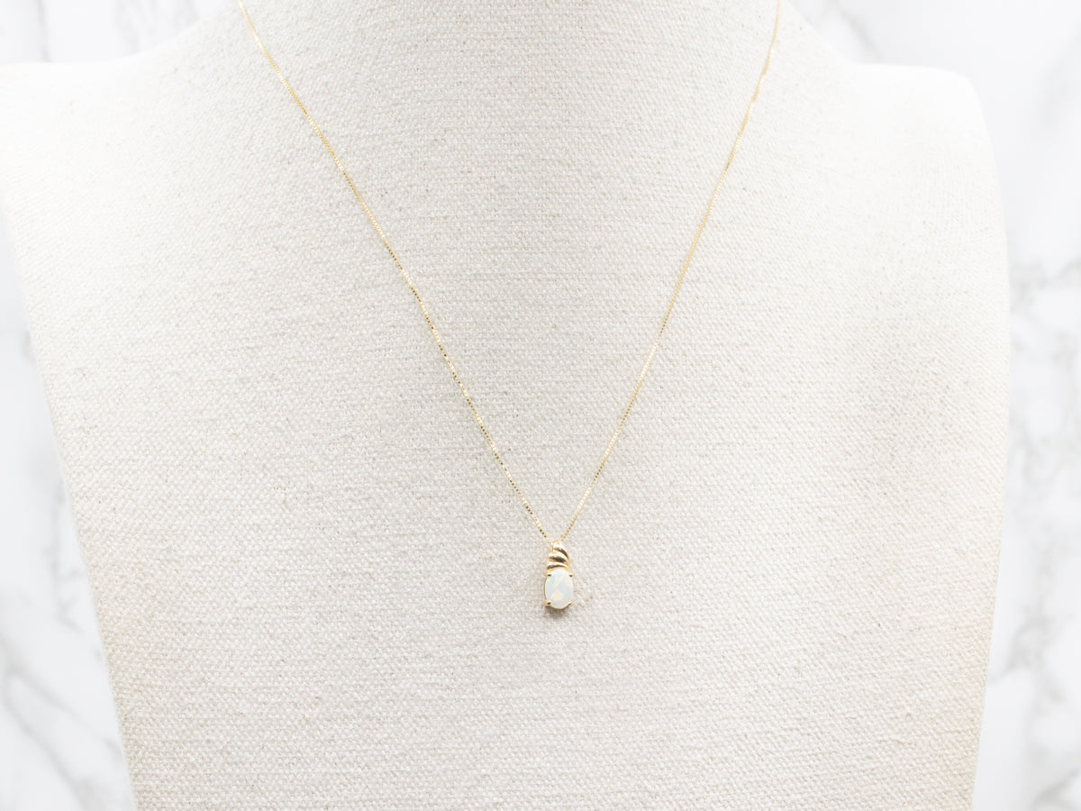 Yellow Gold Small Opal Solitaire Pendant