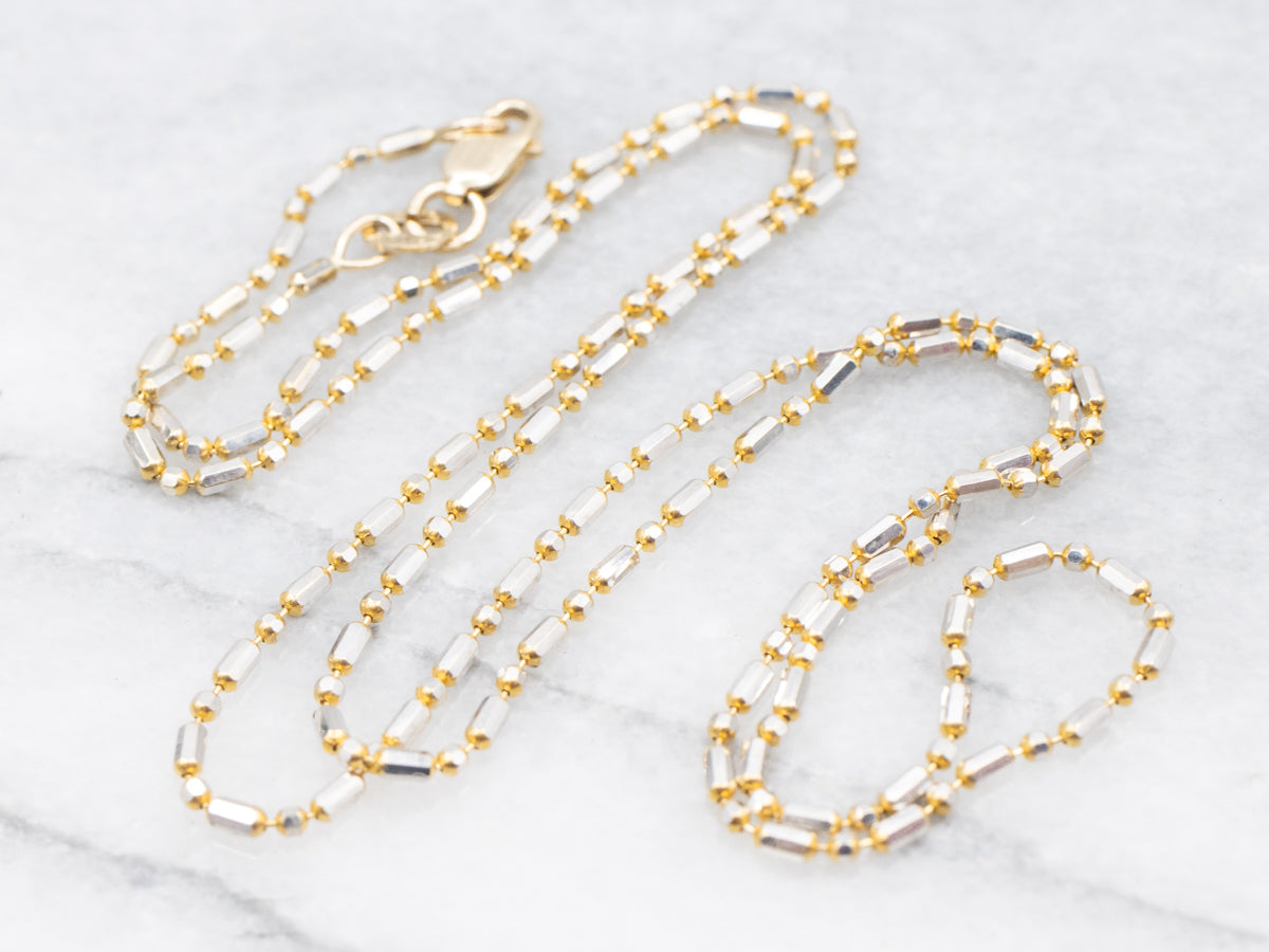 Two Tone Gold Beaded Bar Link Chain