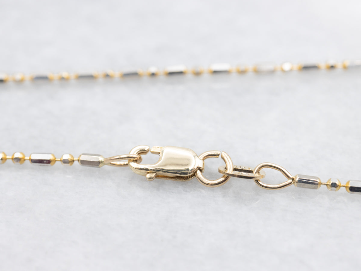 Two Tone Gold Beaded Bar Link Chain