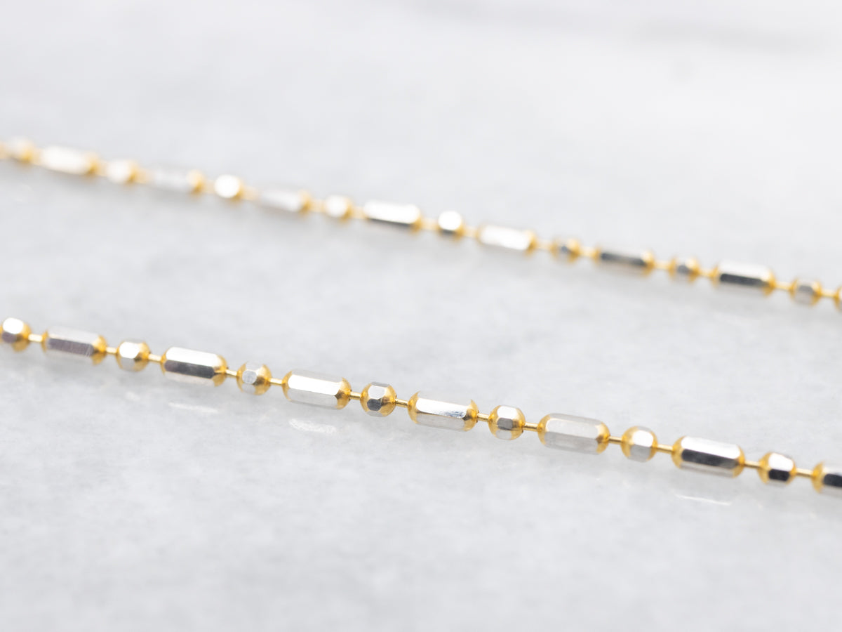 Two Tone Gold Beaded Bar Link Chain