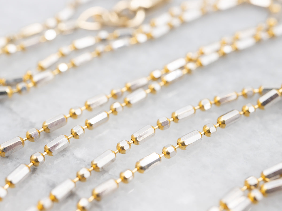 Two Tone Gold Beaded Bar Link Chain