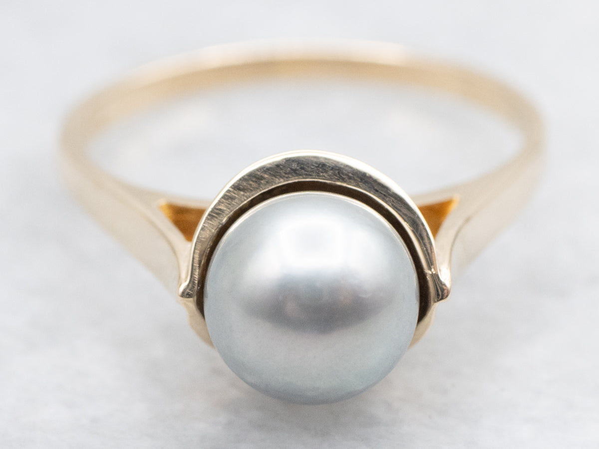 Timeless Dove Grey Pearl Solitaire Ring