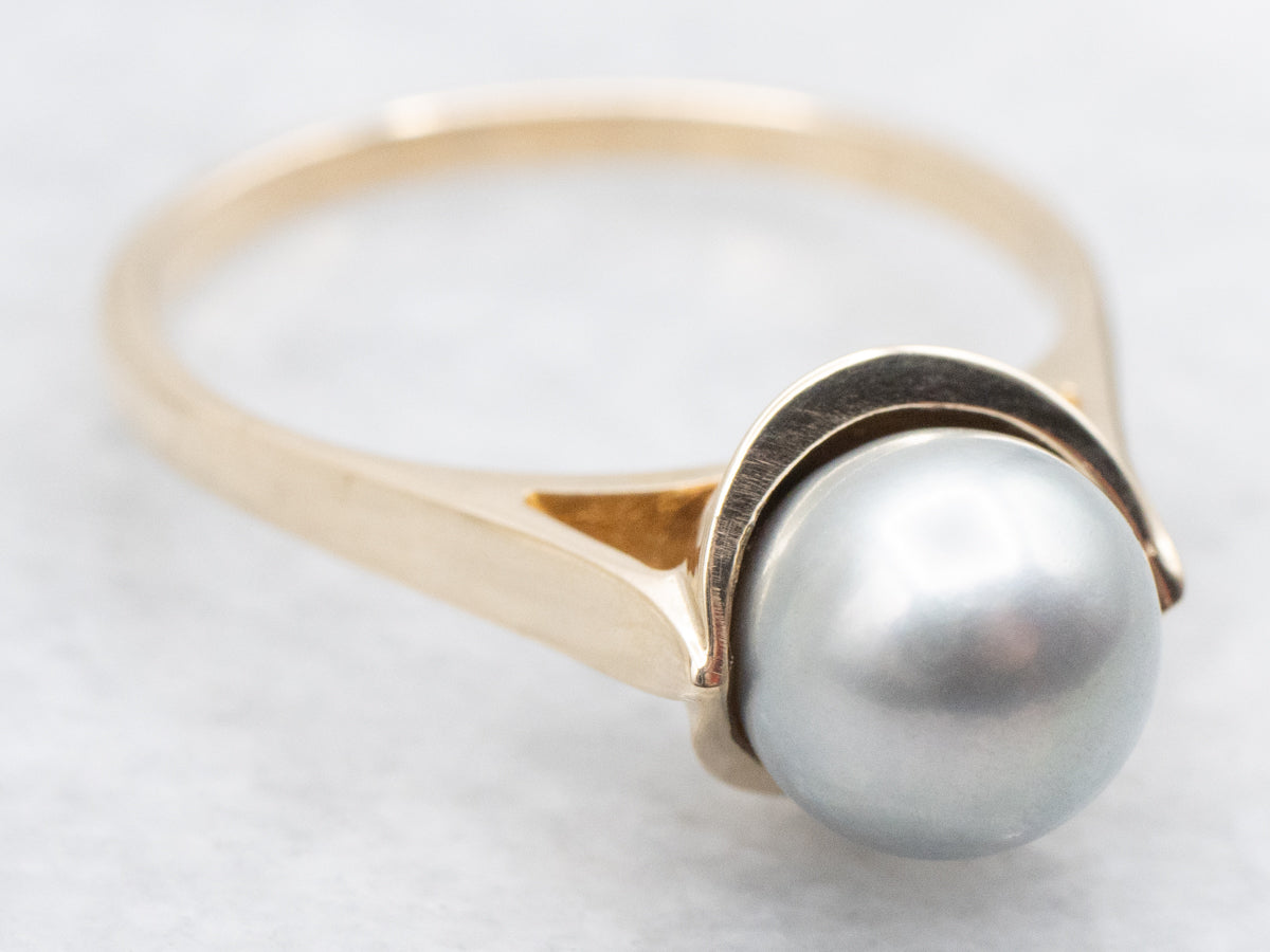 Timeless Dove Grey Pearl Solitaire Ring