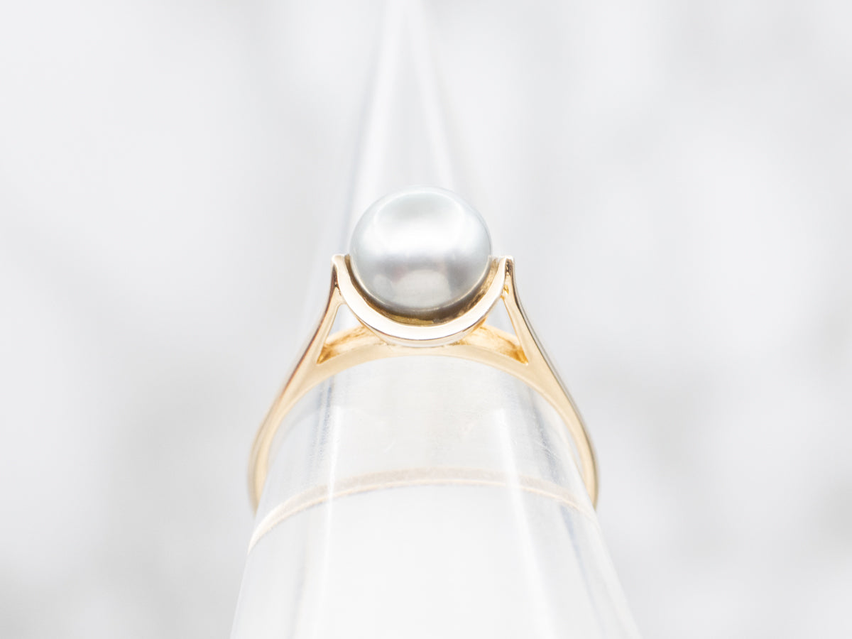 Timeless Dove Grey Pearl Solitaire Ring