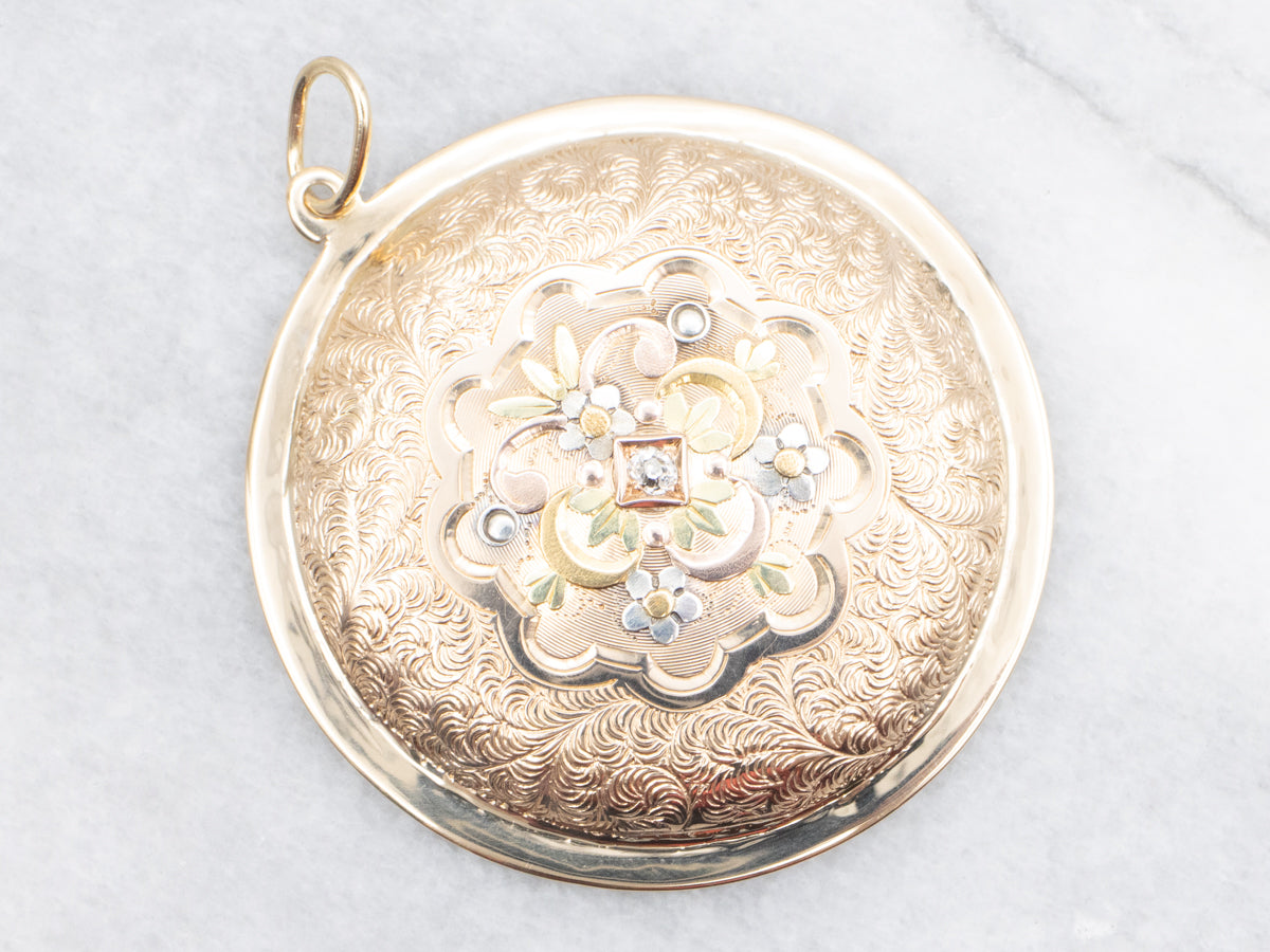 Floral Old Mine Cut Diamond Waltham Pocket Watch Conversion Pendant