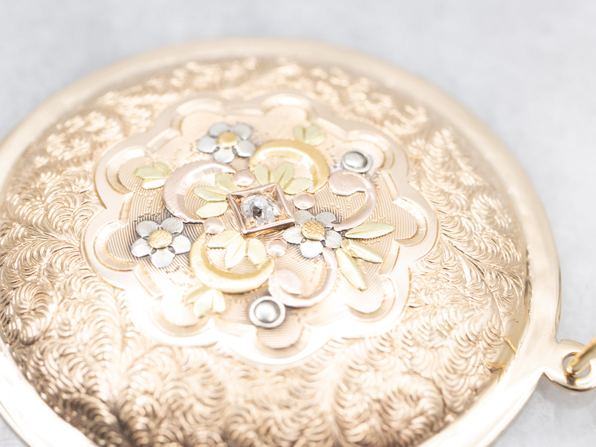 Floral Old Mine Cut Diamond Waltham Pocket Watch Conversion Pendant