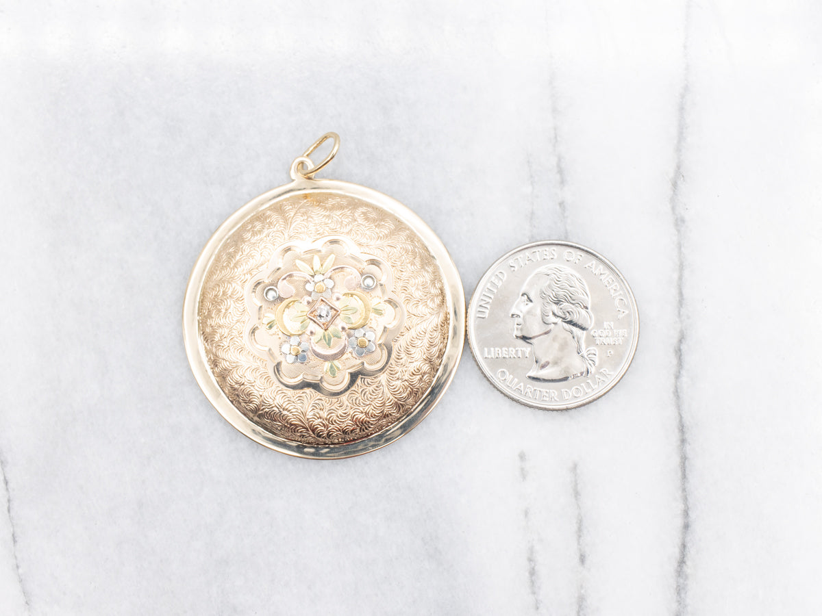 Floral Old Mine Cut Diamond Waltham Pocket Watch Conversion Pendant