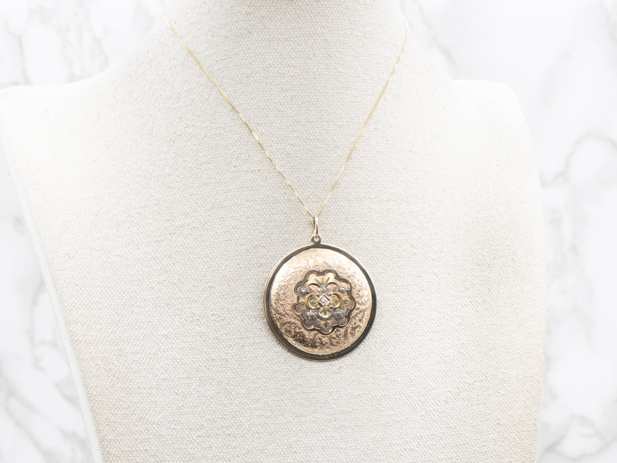 Floral Old Mine Cut Diamond Waltham Pocket Watch Conversion Pendant